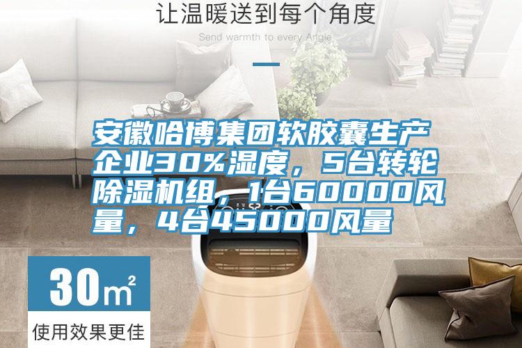 安徽哈博集團軟膠囊生產(chǎn)企業(yè)30%濕度，5臺轉(zhuǎn)輪除濕機組，1臺60000風量，4臺45000風量