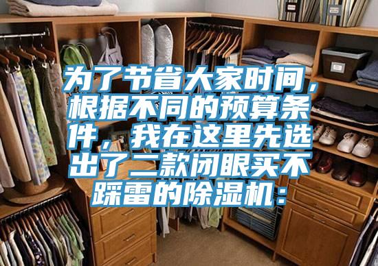 為了節(jié)省大家時(shí)間，根據(jù)不同的預(yù)算條件，我在這里先選出了二款閉眼買不踩雷的除濕機(jī)：